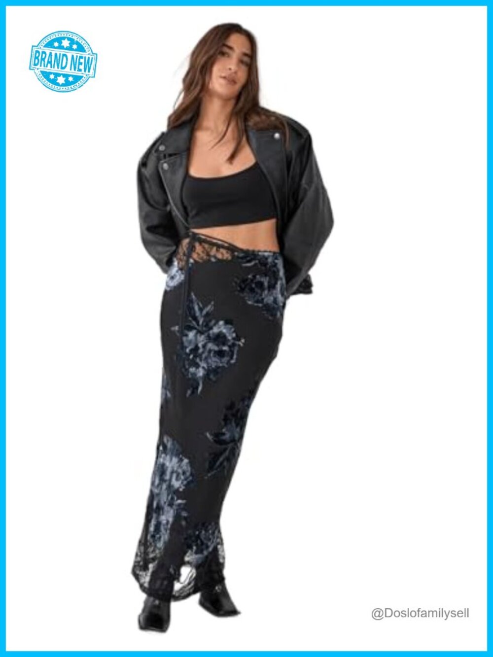 Floral Devore Lace Cut Out Tie Waist Maxi Skirt Polyester